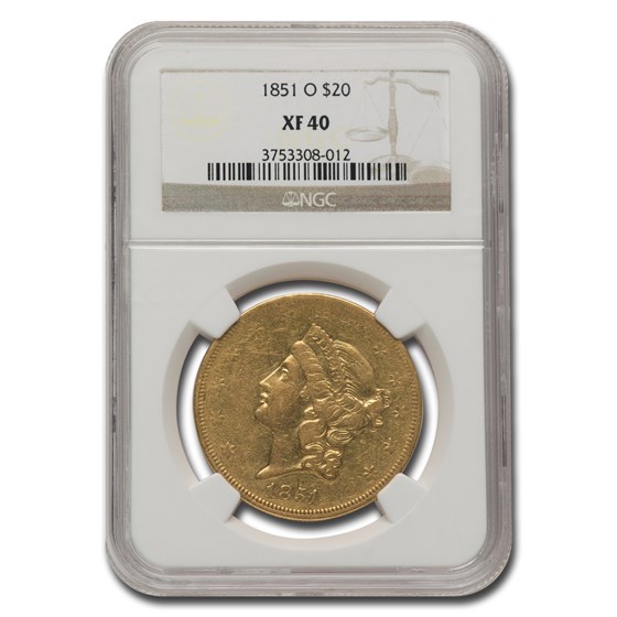 1851-O $20 Liberty Gold Double Eagle XF-40 NGC 1851-O $20 Liberty Gold Double Eagle XF-40 NGC